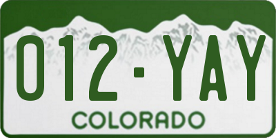 CO license plate 012YAY