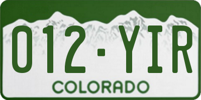 CO license plate 012YIR