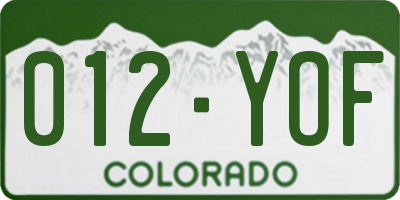 CO license plate 012YOF