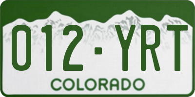 CO license plate 012YRT