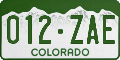 CO license plate 012ZAE