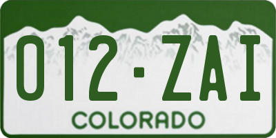 CO license plate 012ZAI