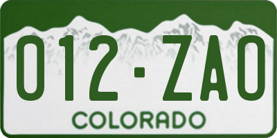 CO license plate 012ZAO