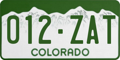 CO license plate 012ZAT