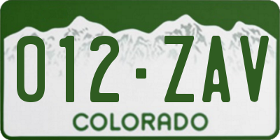 CO license plate 012ZAV