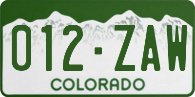 CO license plate 012ZAW