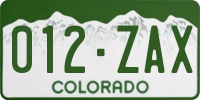 CO license plate 012ZAX
