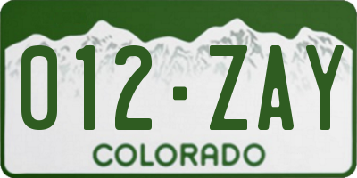 CO license plate 012ZAY