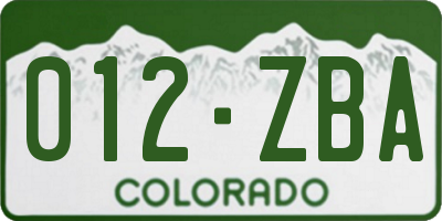 CO license plate 012ZBA