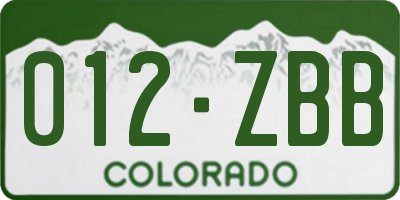CO license plate 012ZBB