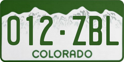 CO license plate 012ZBL