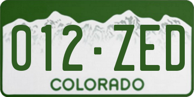 CO license plate 012ZED