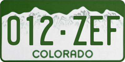 CO license plate 012ZEF