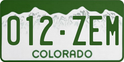 CO license plate 012ZEM
