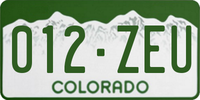 CO license plate 012ZEU
