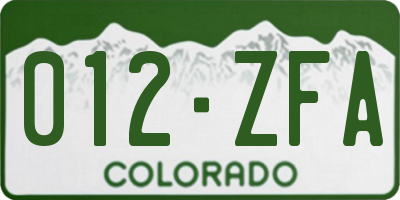 CO license plate 012ZFA
