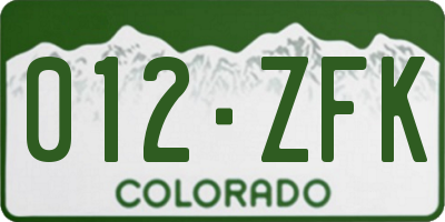 CO license plate 012ZFK