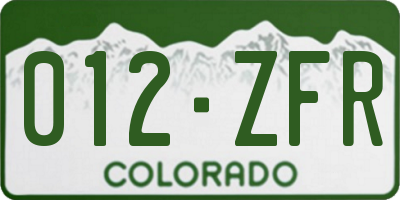 CO license plate 012ZFR