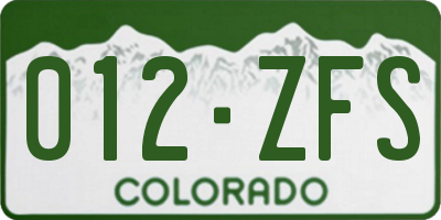 CO license plate 012ZFS