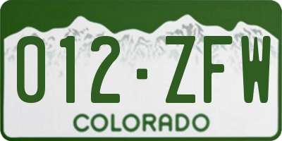 CO license plate 012ZFW