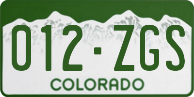 CO license plate 012ZGS