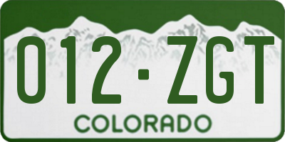 CO license plate 012ZGT