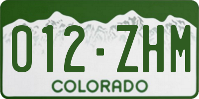 CO license plate 012ZHM