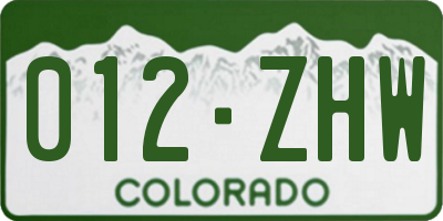 CO license plate 012ZHW