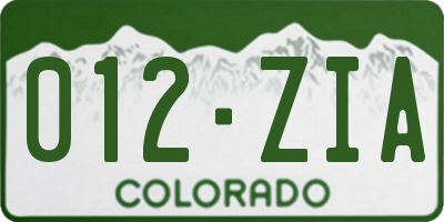 CO license plate 012ZIA