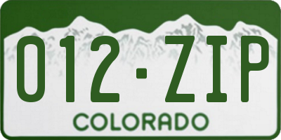 CO license plate 012ZIP