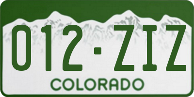 CO license plate 012ZIZ