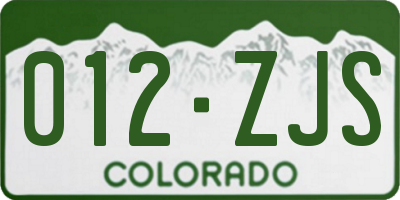 CO license plate 012ZJS
