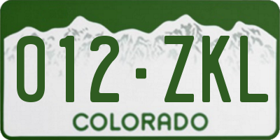CO license plate 012ZKL