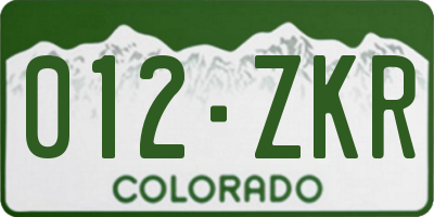 CO license plate 012ZKR