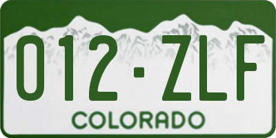 CO license plate 012ZLF