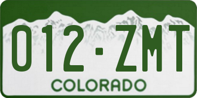 CO license plate 012ZMT