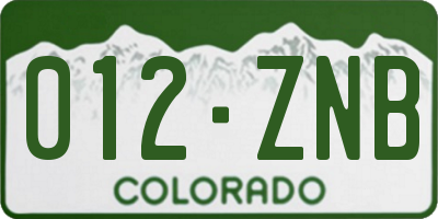 CO license plate 012ZNB