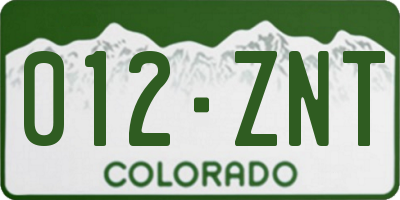 CO license plate 012ZNT