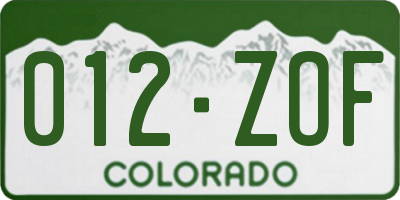 CO license plate 012ZOF