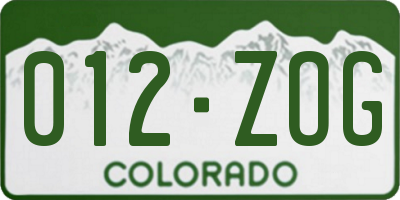 CO license plate 012ZOG