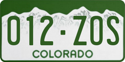 CO license plate 012ZOS