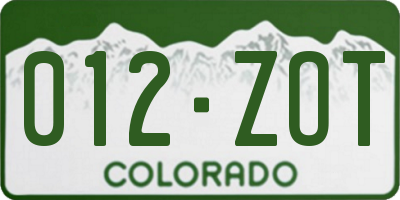 CO license plate 012ZOT