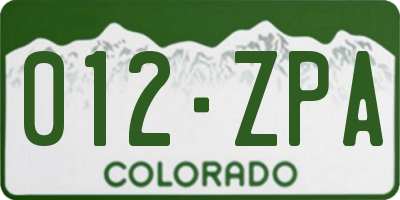 CO license plate 012ZPA