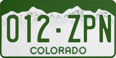 CO license plate 012ZPN