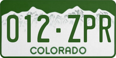 CO license plate 012ZPR