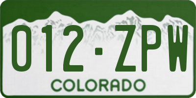 CO license plate 012ZPW