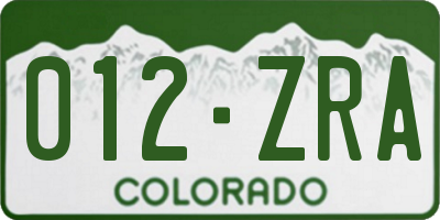 CO license plate 012ZRA