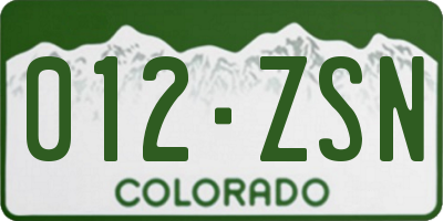 CO license plate 012ZSN