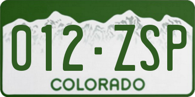 CO license plate 012ZSP