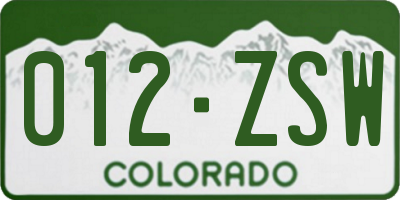 CO license plate 012ZSW